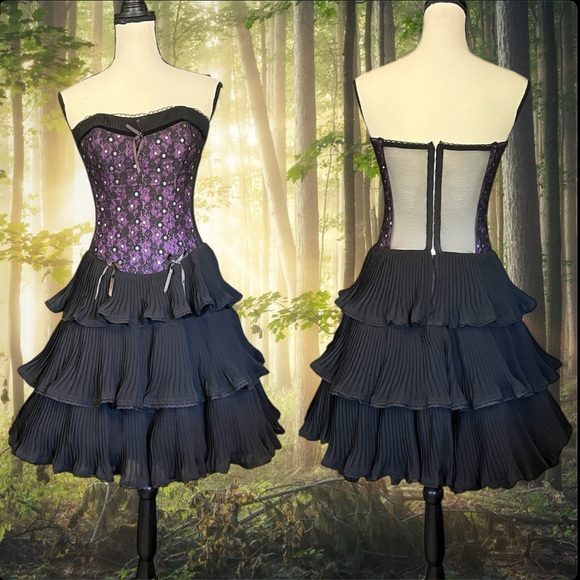 Vintage Betsey Johnson Evening Sheer Mesh Lace Corset Goth Fairy Cupcake Dress - Picture 1 of 10